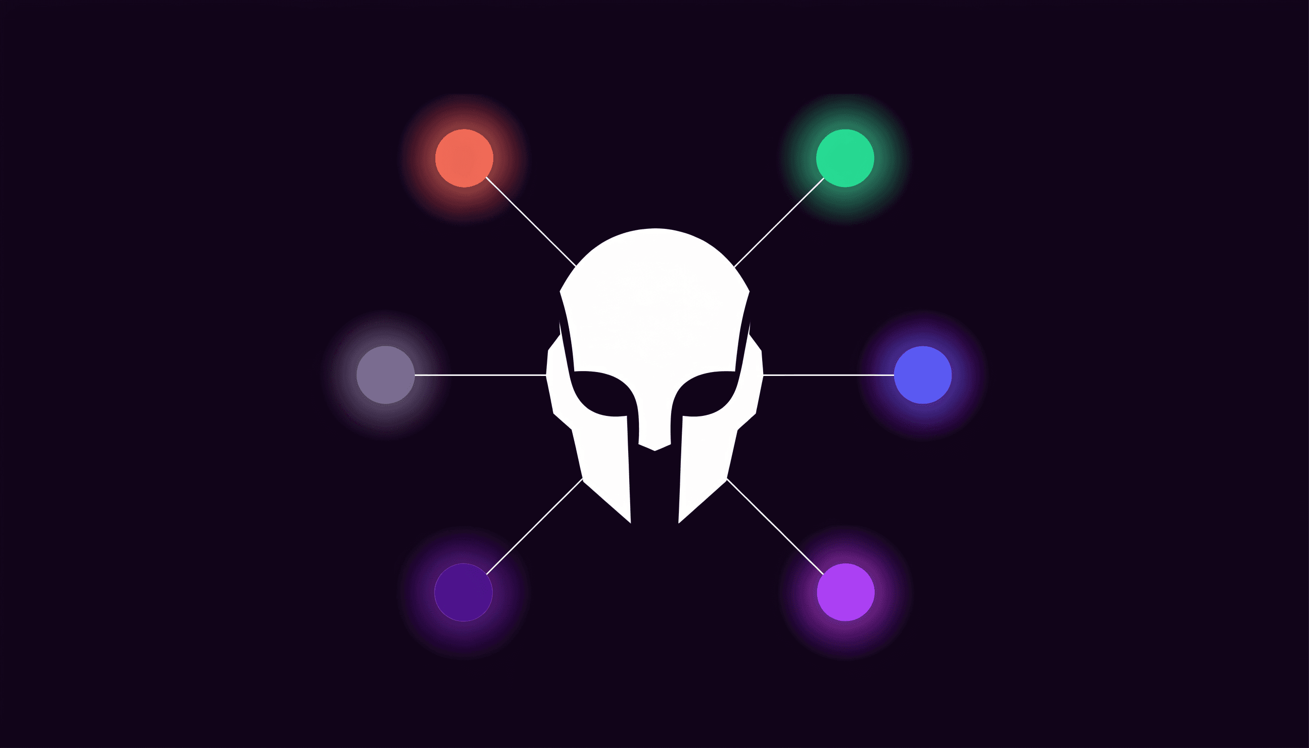 One white agent mark connected by thin lines to six coloured mind emblems